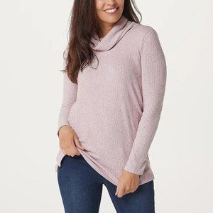 Lisa Rinna Collection Cowl Neck Sweater Top XS Tunic Ribbed Mauve Rose A385020